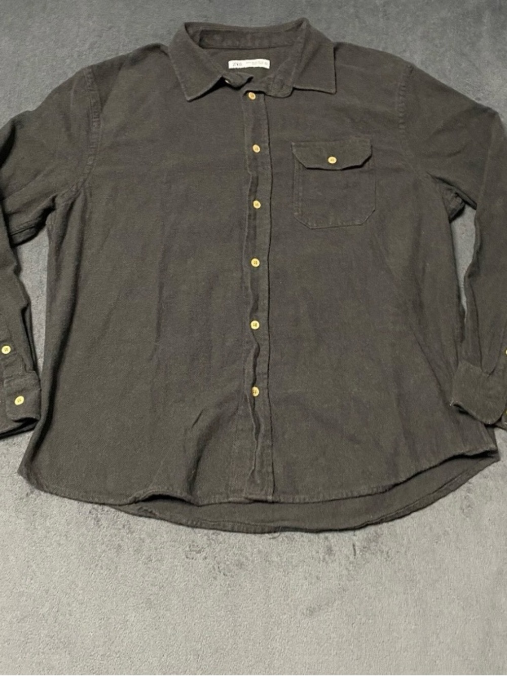 Zara Fall Flannel Button Up Shirt Mens XL Gray Long Sleeve Pocket Preppy
